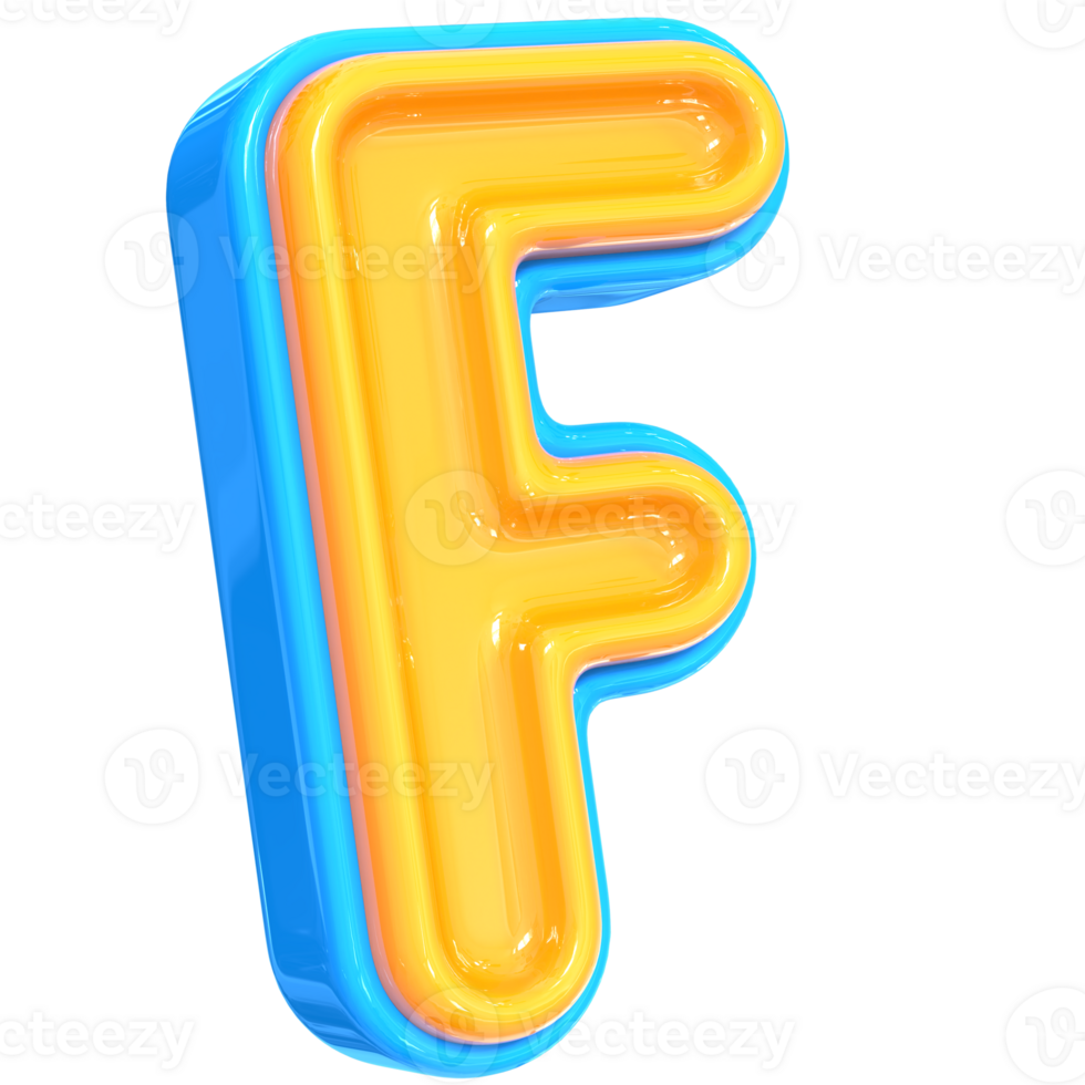 Blue With Yellow Font F 3D Render png