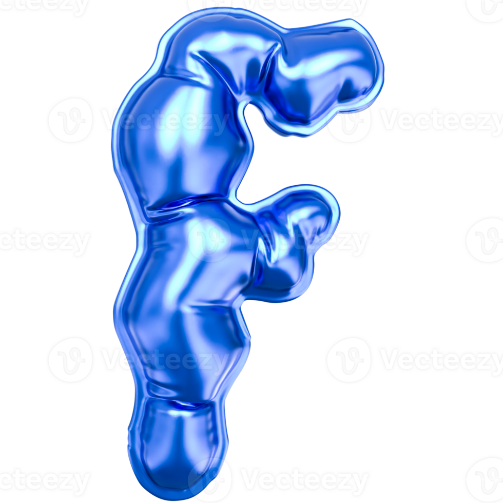 Balloon F Font Blue 3D Render png