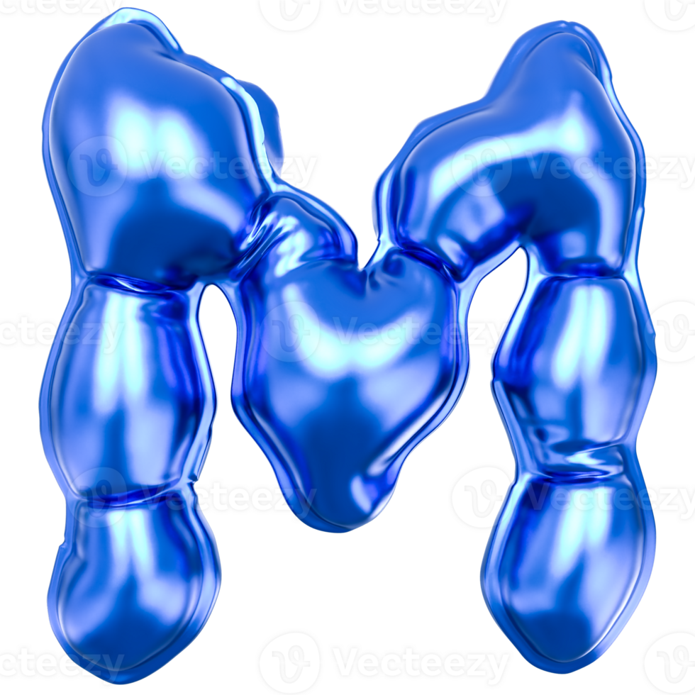 Balloon M Font Blue 3D Render png