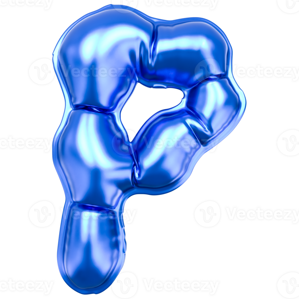 Balloon P Font Blue 3D Render png