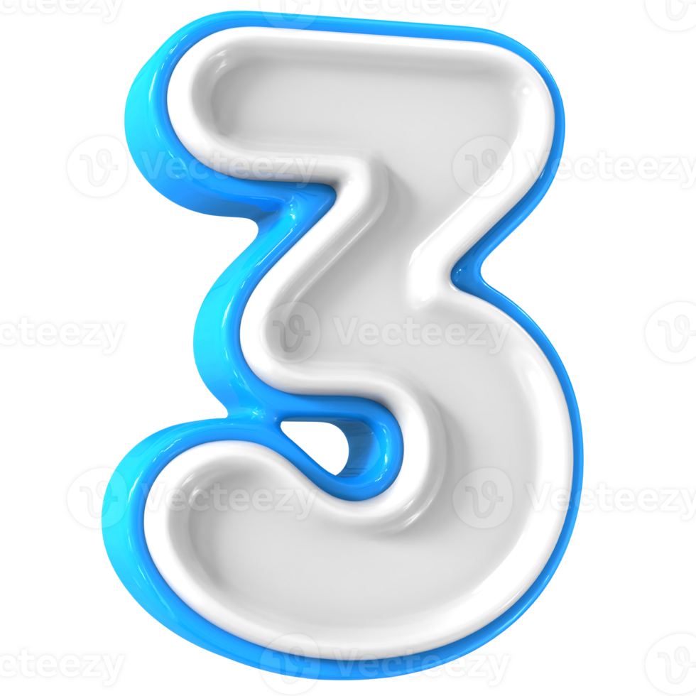 Blue With White Number 3 3D Rendering png
