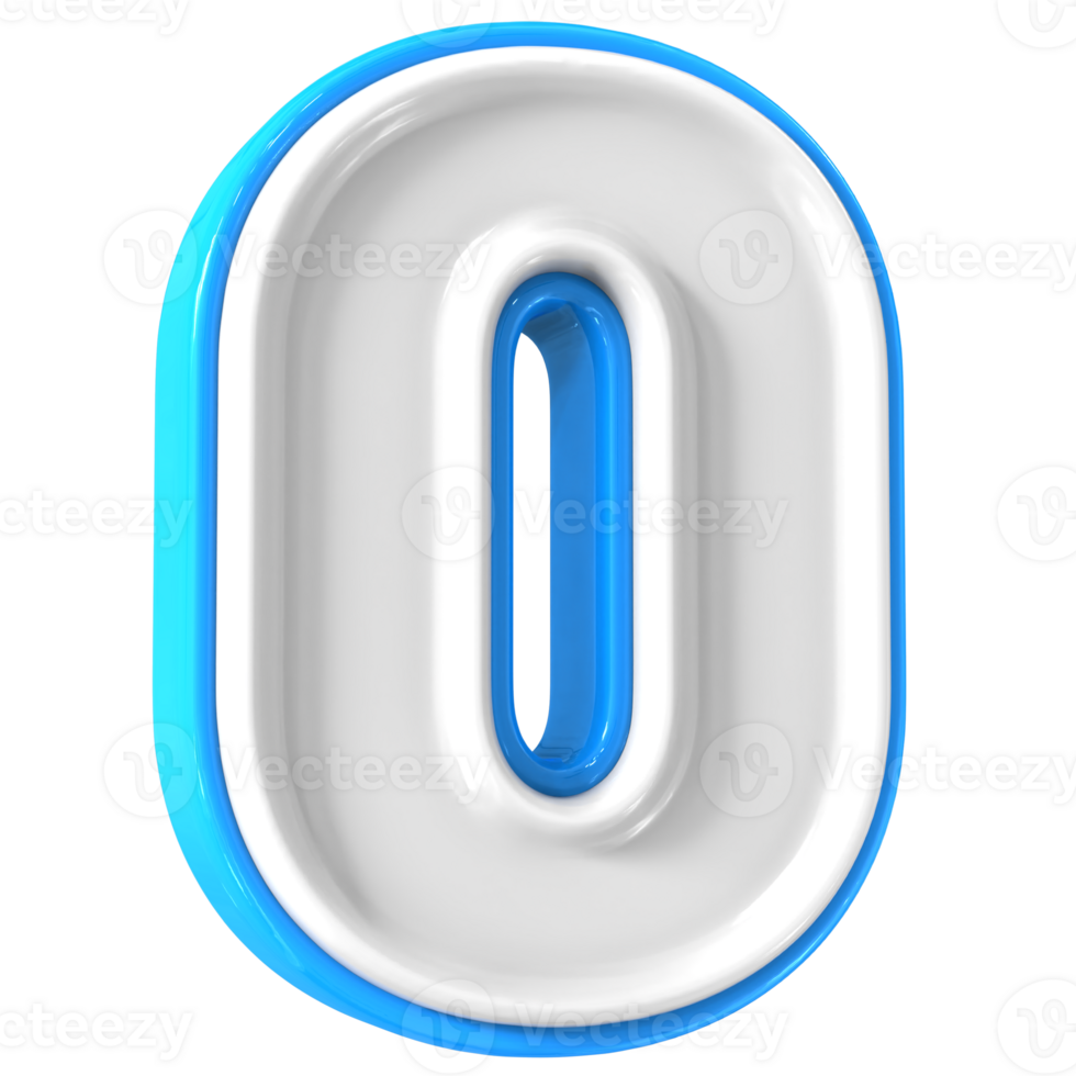 Blue With White Number 0 3D Rendering png