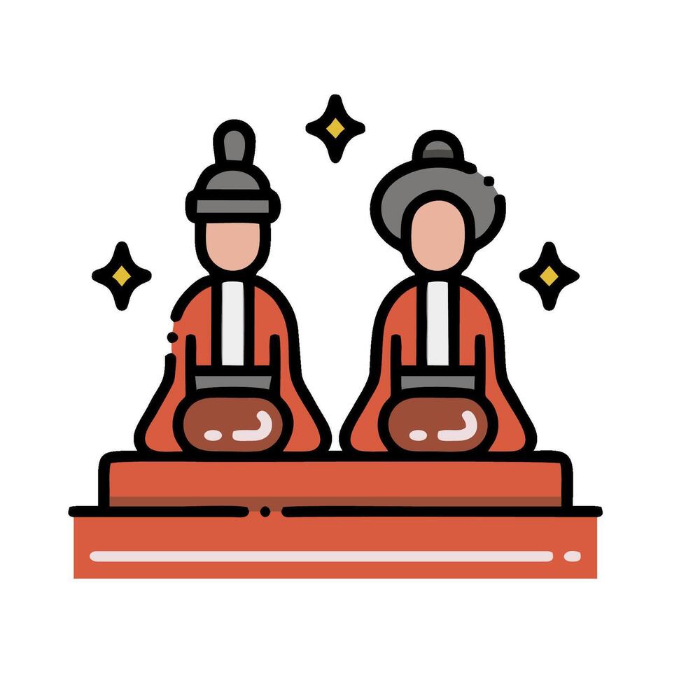 two people sitting on a table with a bowl of food vector