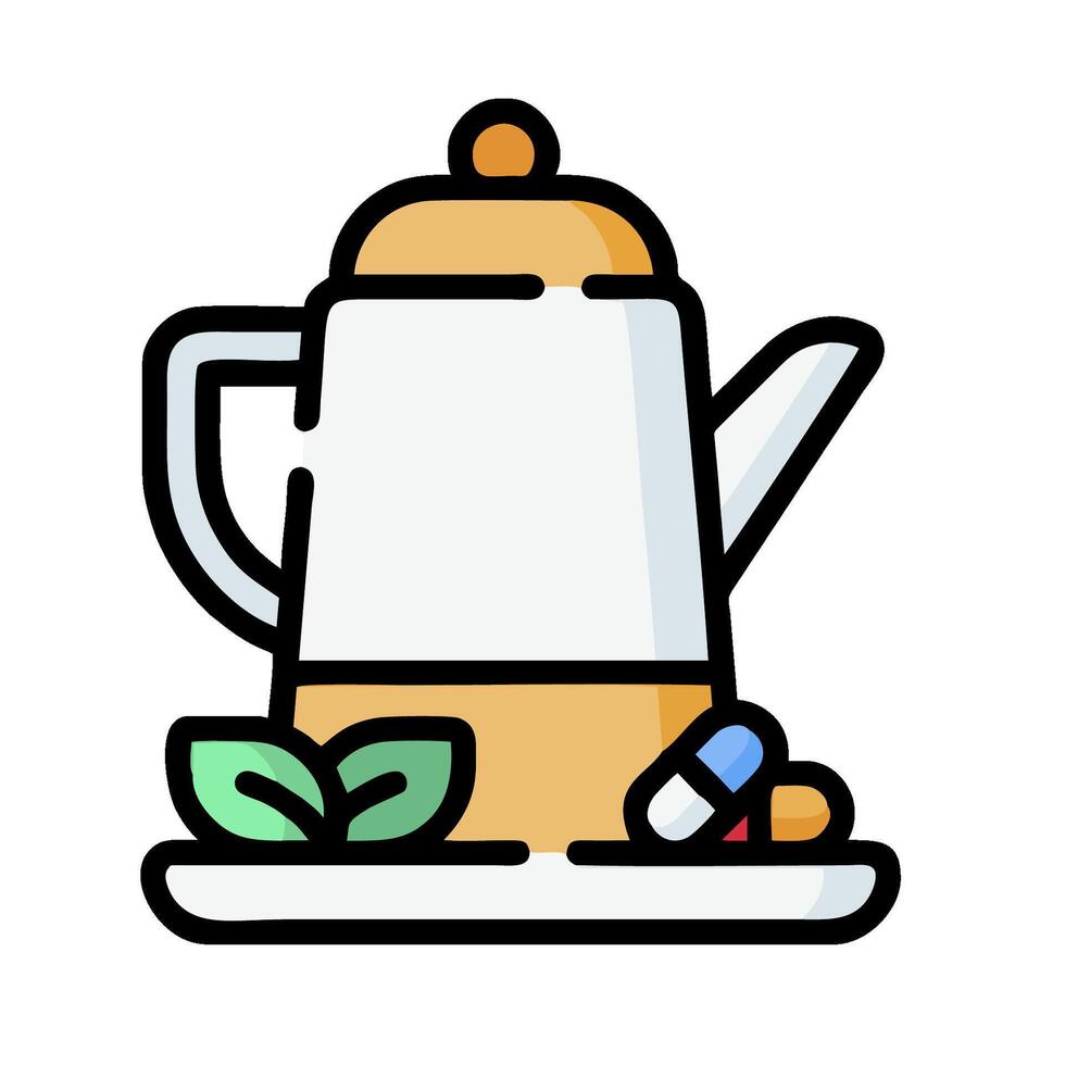 tea pot with pills and herbs on a plate vector