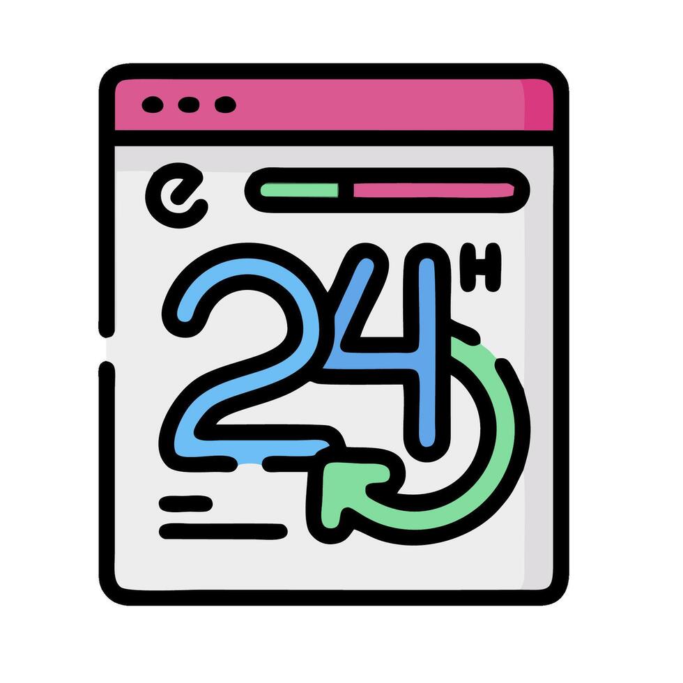 a 24 hour clock icon with a green arrow vector