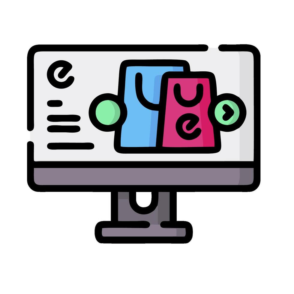 a computer monitor with a shopping bag on it vector
