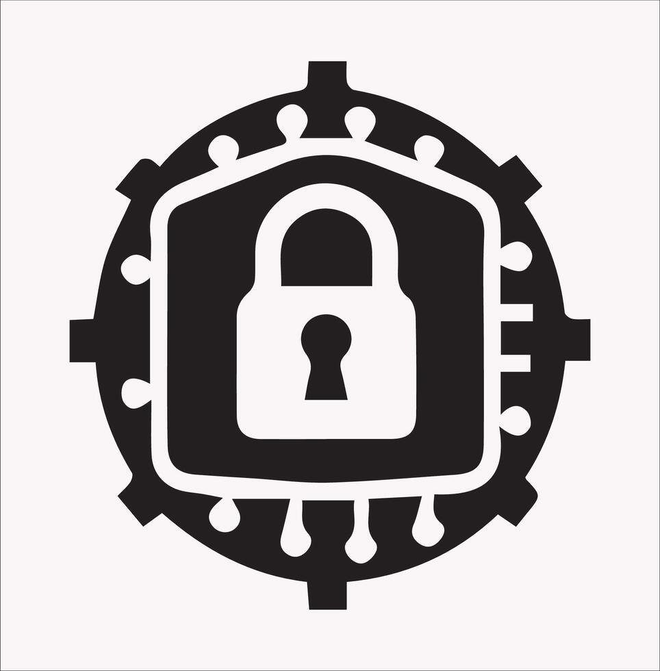 Cyber Security Icons Silhouette on White Background for Secure Designs vector