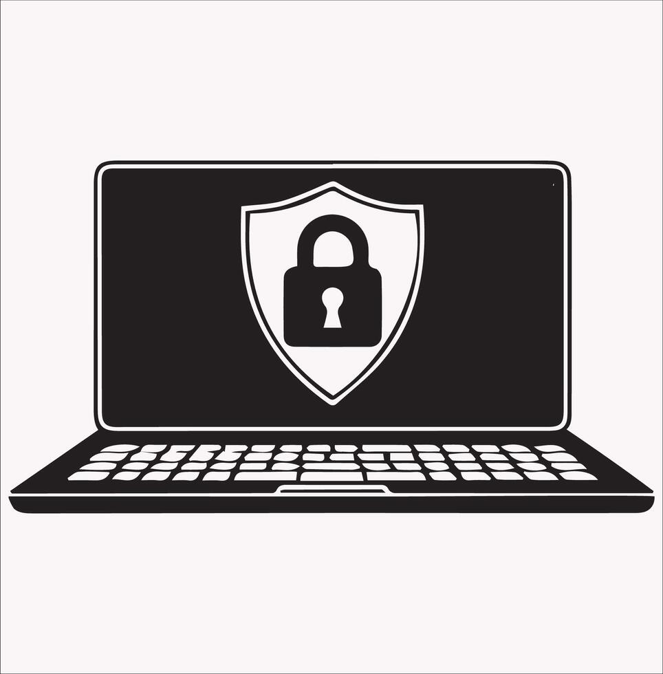 A cyber security ,computer security icons silhouette on a white background vector