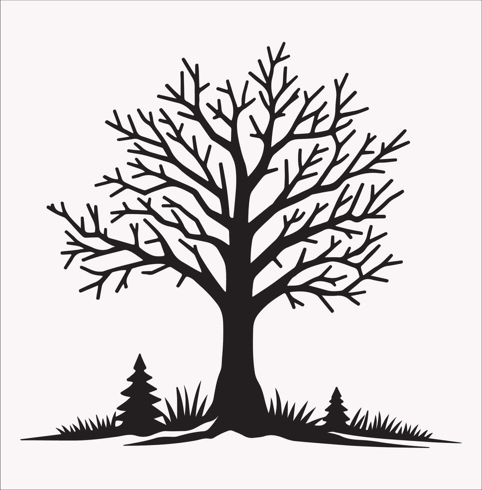Simple Winter Season Tree Drawing High-Quality Silhouette vector