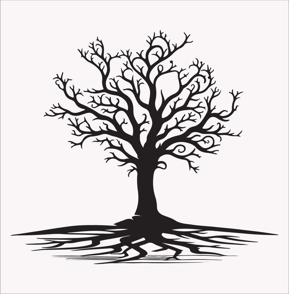 Winter Tree Silhouette on White Background vector