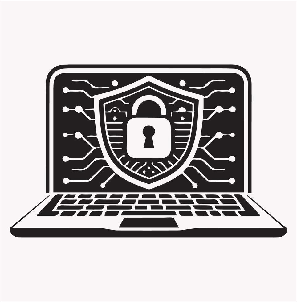 Computer Security Icons in Silhouette for White Background Projects vector