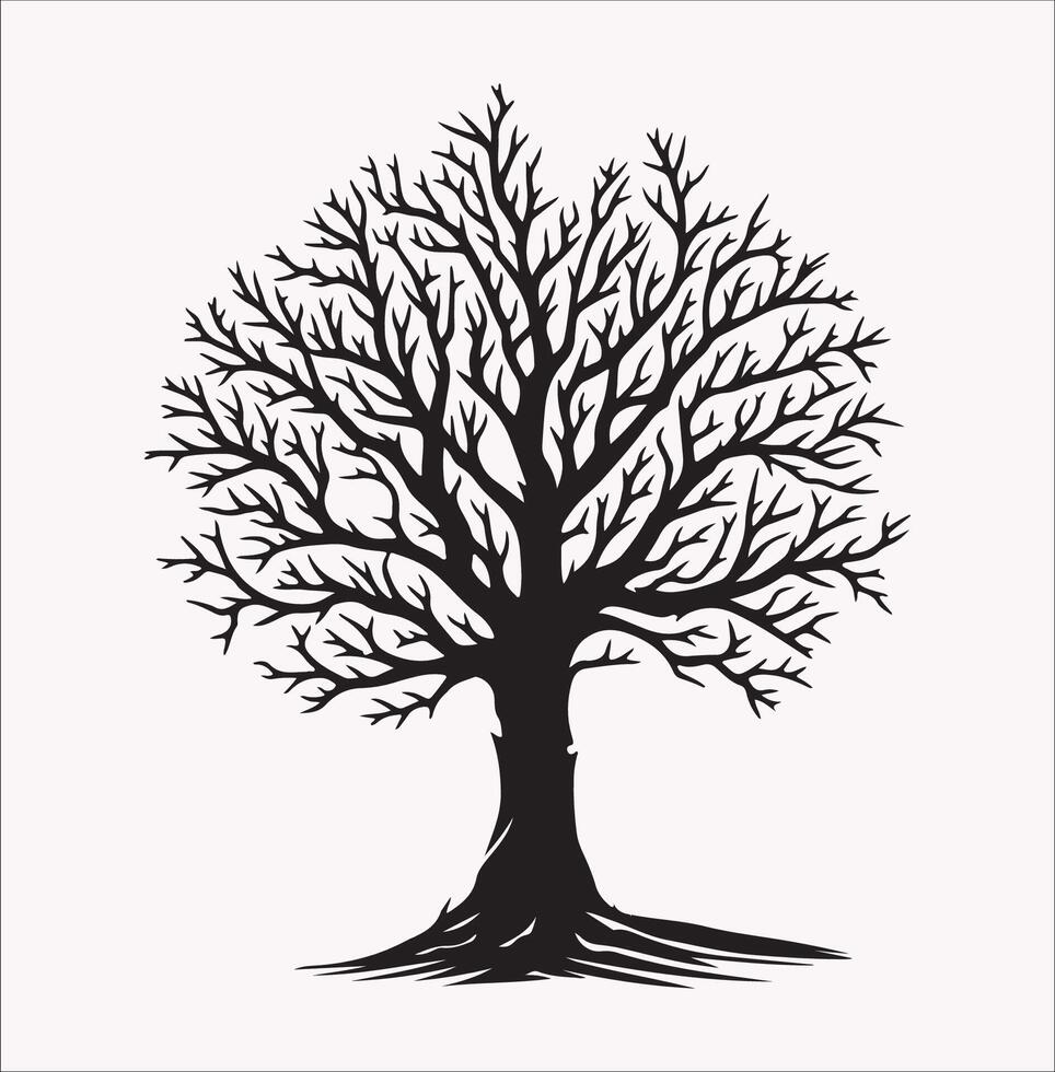 Black and White Winter Tree Silhouette Art for Designers vector