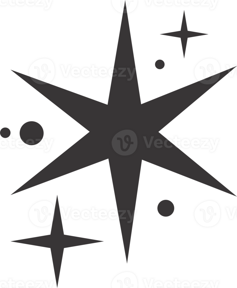 Star icon. Bling and sparkle shapes. Retro Y2K graphic design elements. Vintage twinkle starburst. Abstract simple 70s black Christmas symbol png