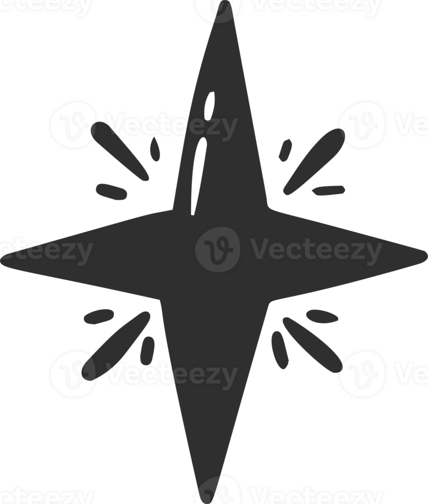 Star icon with glitter and sparkles. Shiny magic hand drawn element. Retro decoration. Cartoon doodle pictogram. png