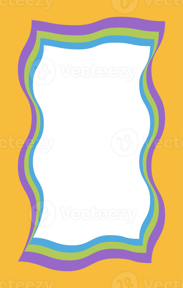 Wavy scallop border shape. Rectangle fun psychedelic hand drawn frame. Doodle cute design for text photo and picture. Groovy child template. Y2K decorative blank. png