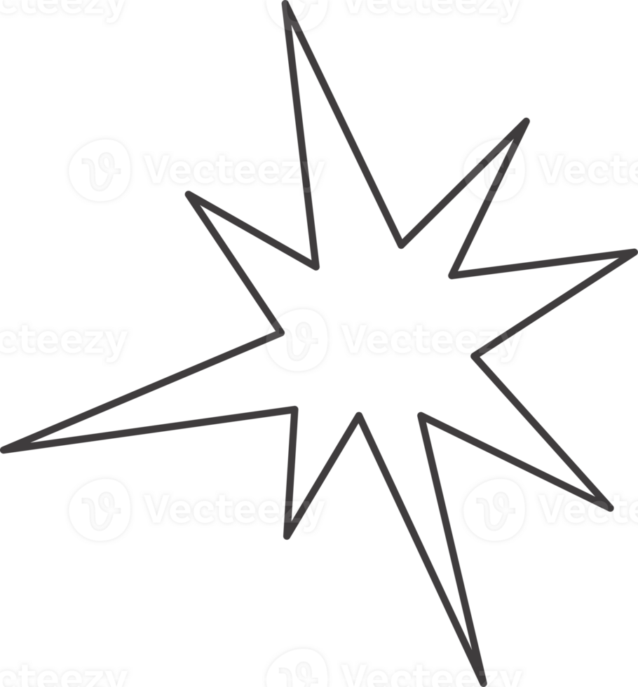 Y2k star shape. Outline icon of abstract spark and shiny irregular flash burst. Bling and twinkle geometric minimal retro design element png