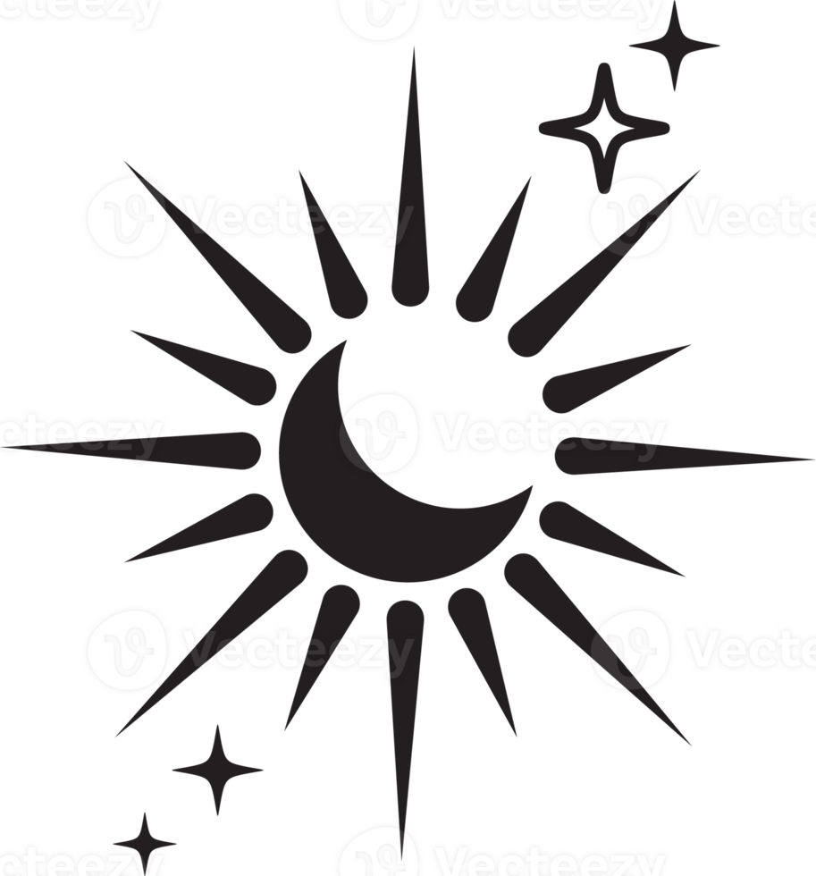 Line icon of star. Y2k shiny element. Sparkles and glitter symbol. Retro graphic of minimal figure. Magic black twinkles sun and moon with cosmic orbits png