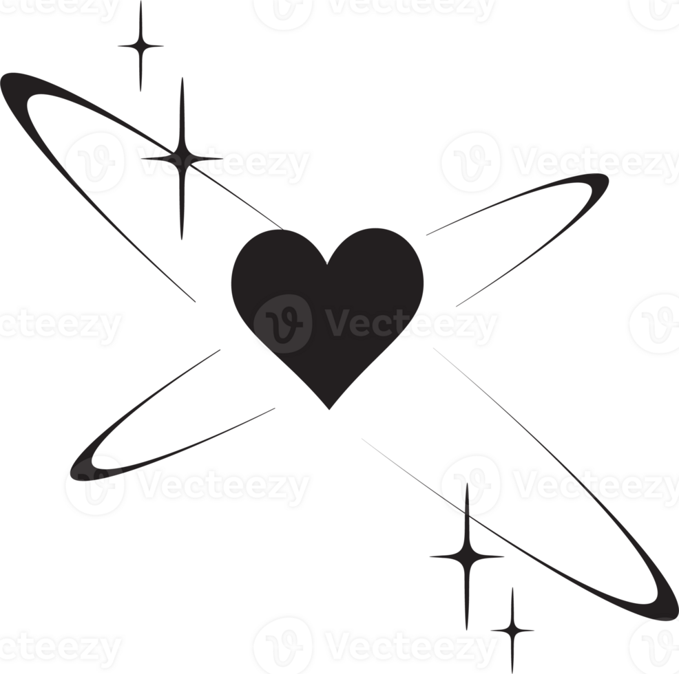Y2K heart icon. Star shapes. Symbols of love. Outline cosmic design element. Cute retro romantic element of magic sparkles. Abstract celestial 90s decoration png