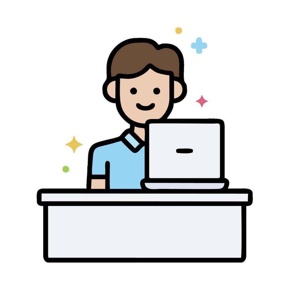 a man is sitting at a desk with a laptop vector