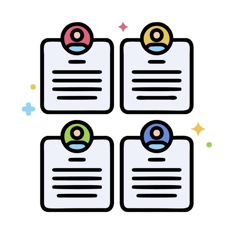 four people are sitting on paper with a note pad vector