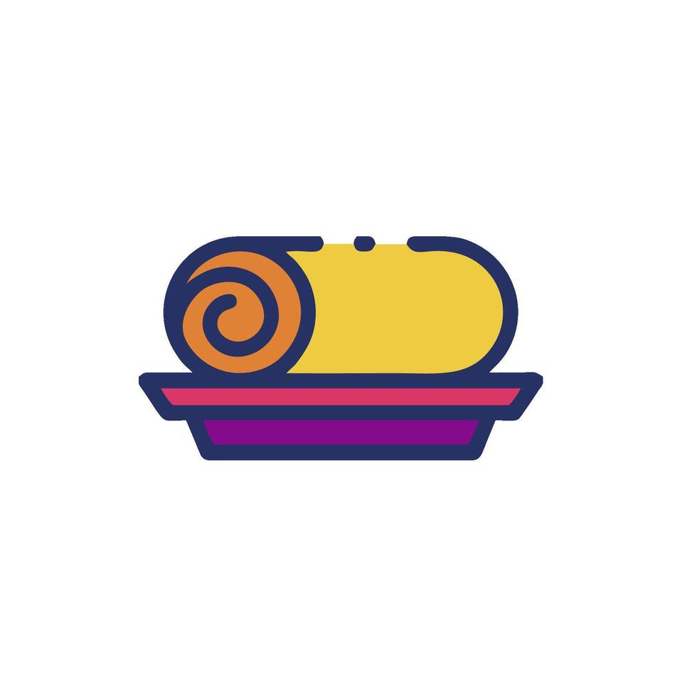 a roll of bread on a plate with a purple and yellow stripe vector