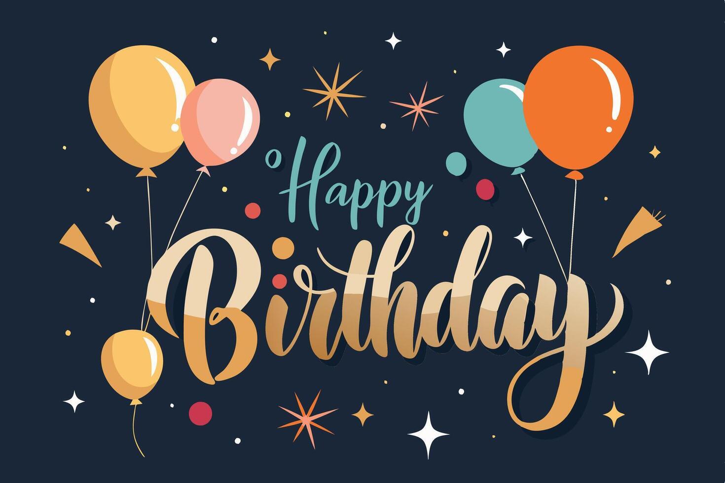 Happy birthday card with balloons and stars vector