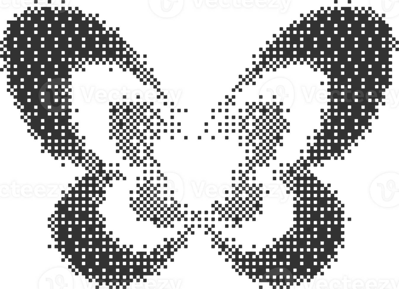 Bitmap pattern abstract butterfly shape. Halftone gradient element. Graphic abstract icon. Dither noisy grunge texture. png
