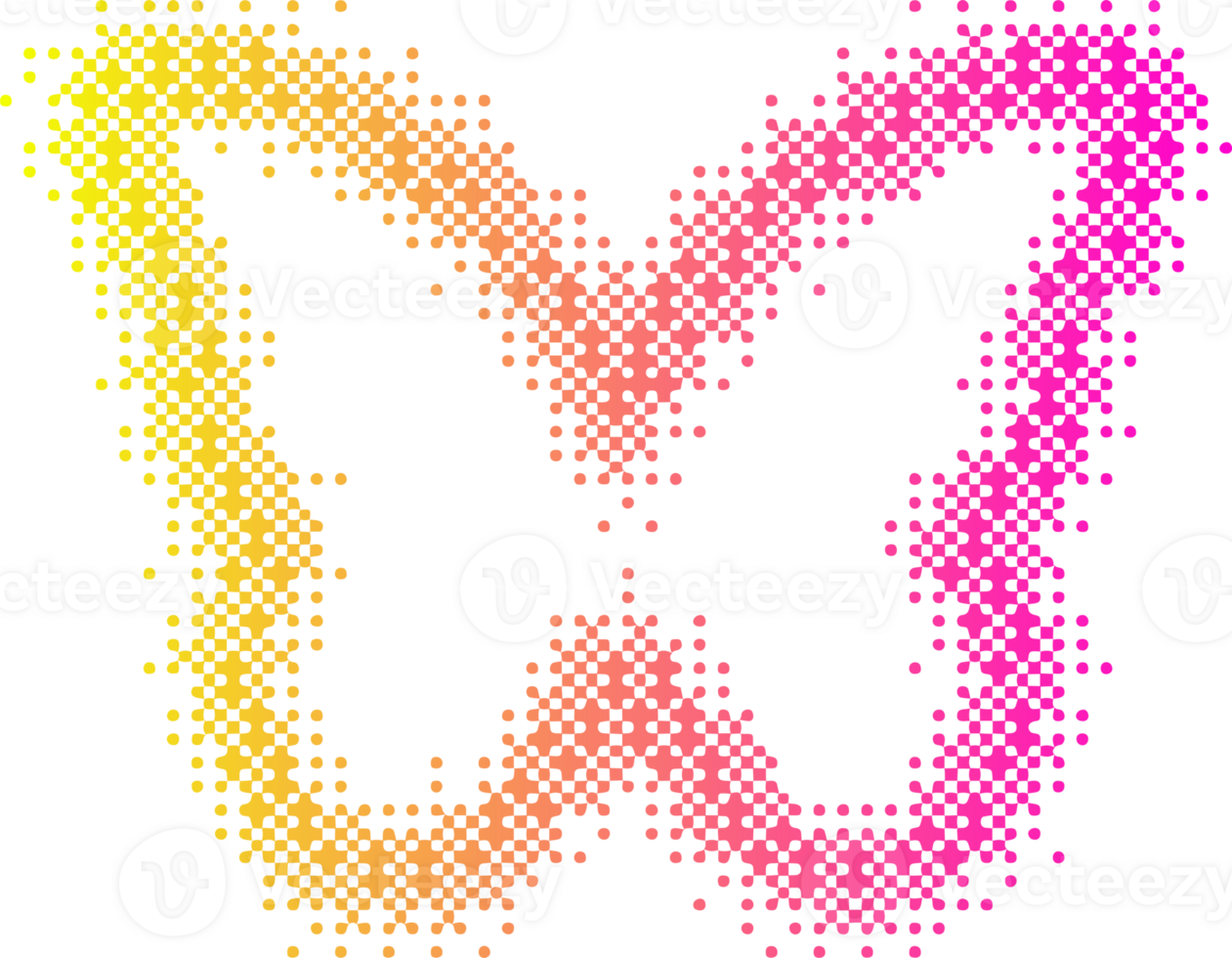 Pixel pattern shape. Textured butterfly with bitmap Y2k dither gradient. Retro with old computer game graphic effect. Halftone illustration png
