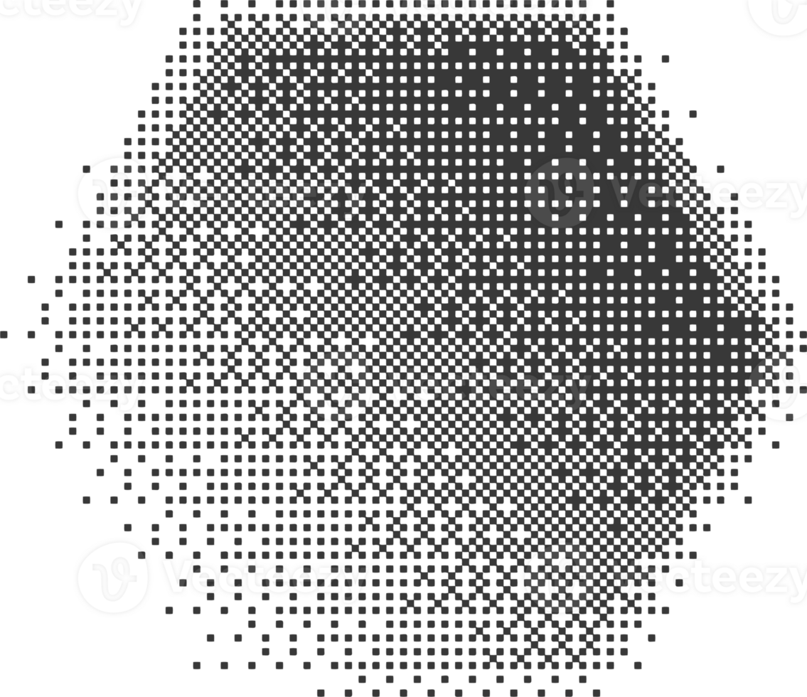 Bitmap pixel arcade game effect. Hexagon y2k halftone shape. Dither aesthetic gradient pentagon icon. 2000s design grainy illustration png