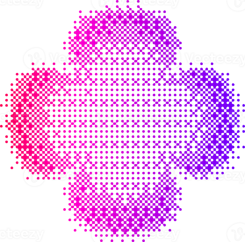 Pixel pattern daisy shape. Textured flower with bitmap Y2k dither gradient. Retro with old computer game graphic effect. Halftone illustration png