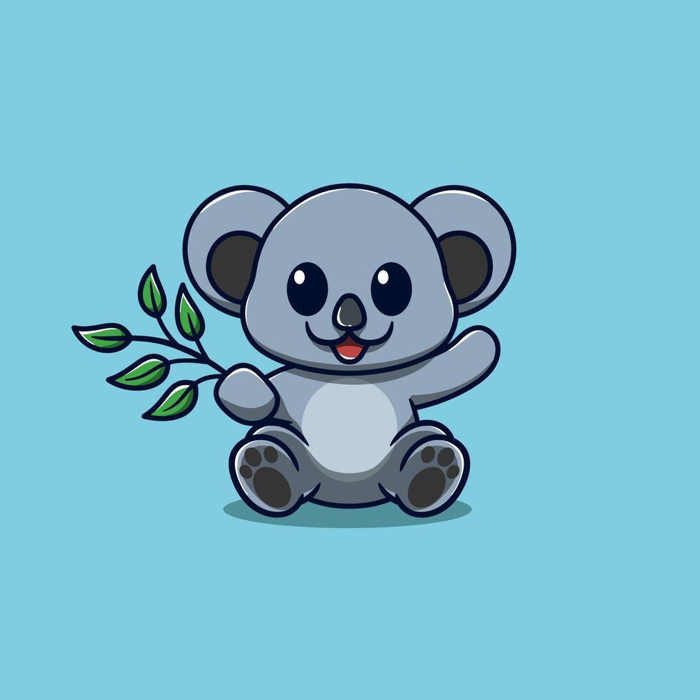 cute koala holding eucalyptus vector
