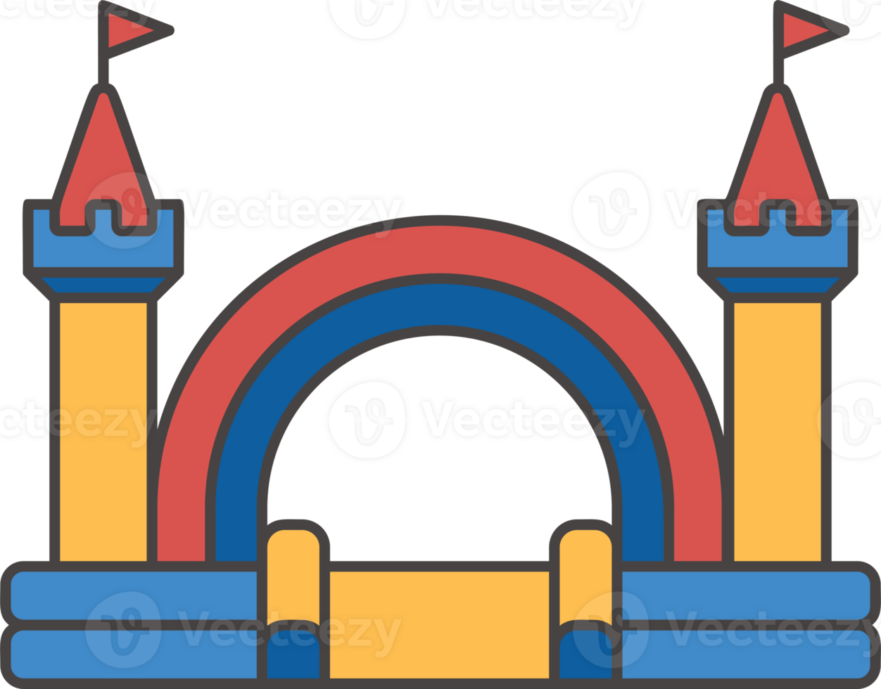 Bouncy castle color icon. Inflatable house pictogram with slide for air trampoline park and children playground for jumping. Inflated equipment for amusement park and kids zone. png