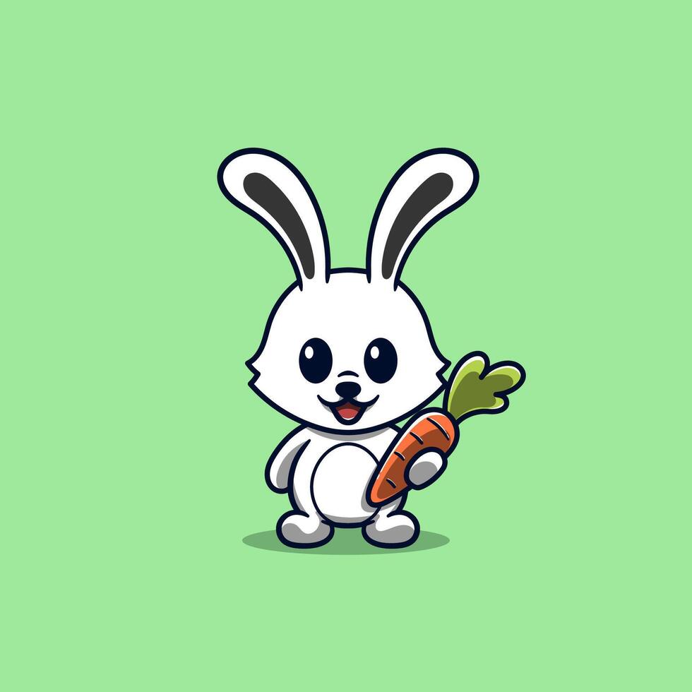 cute bunny holding a carrot cartoon vector