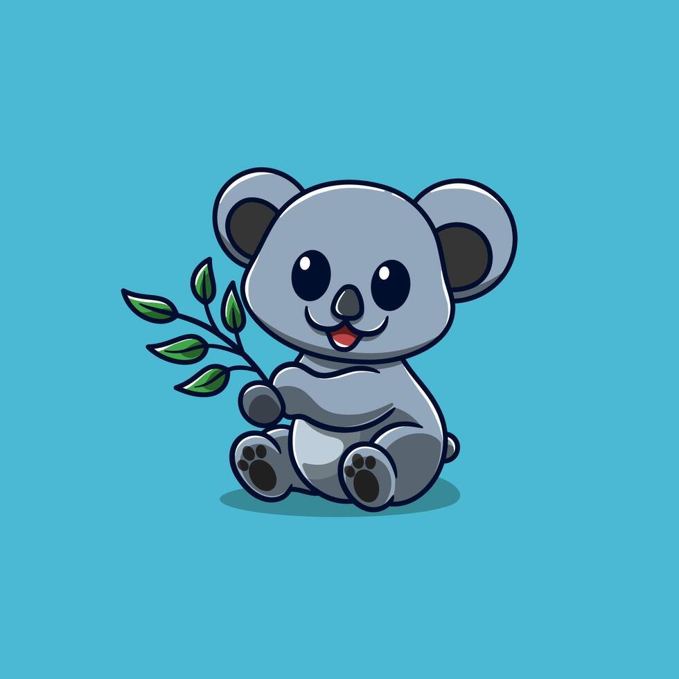 cute koala sitting holding a eucalyptus cartoon vector