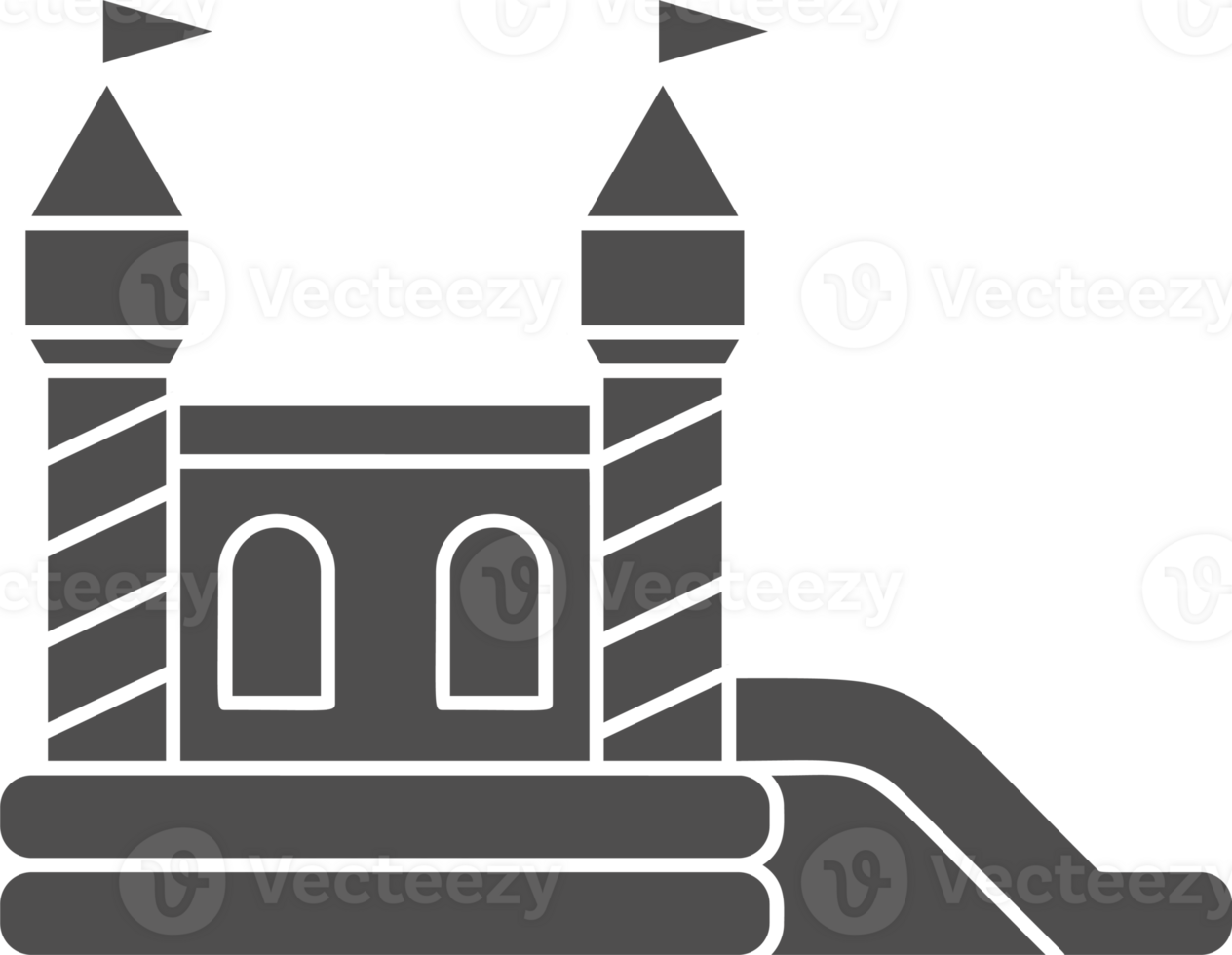 Bouncy castle icon. Inflatable house pictogram with slide for air trampoline park and children playground. Inflated equipment for amusement park and kids zone. Glyph illustration png
