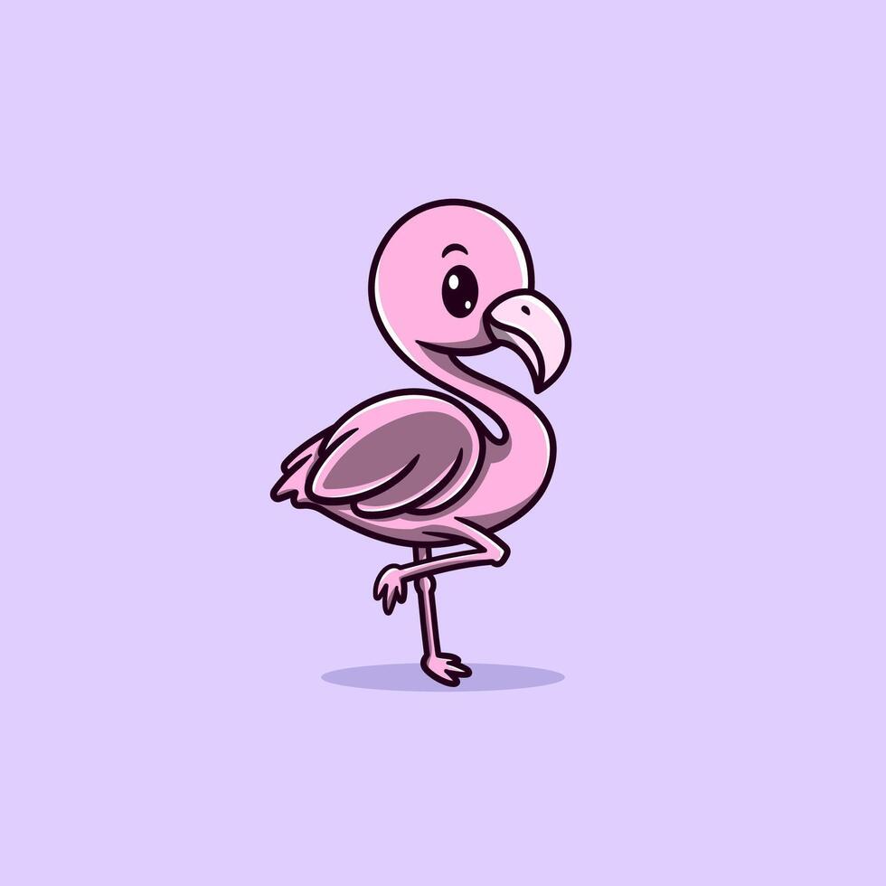 flamingo standing on one leg cartoon vector
