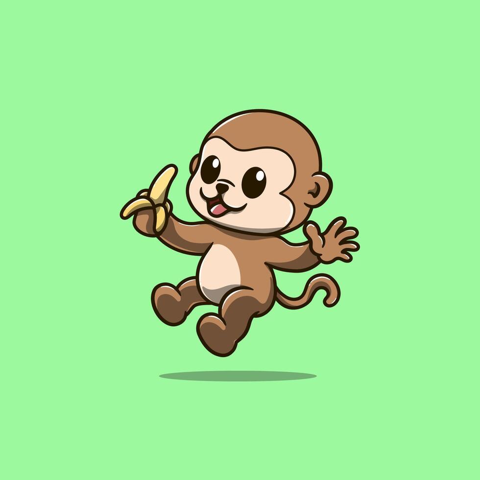 cute monkey jumping while holding a banana vector