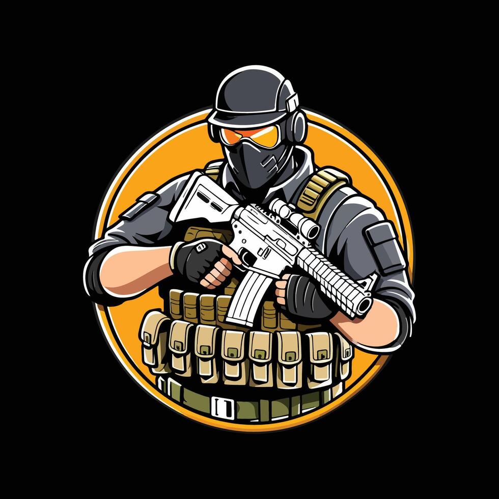 First-person shooter logo mascot vector