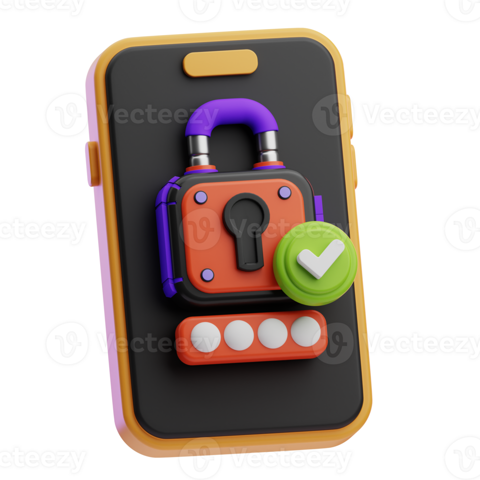 Smartphone Password Protection cyber security illustration 3d png
