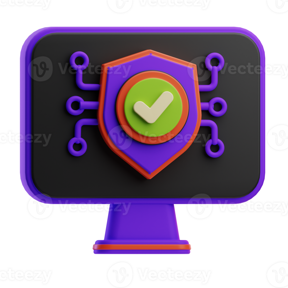 Computer Protection cyber security illustration 3d png