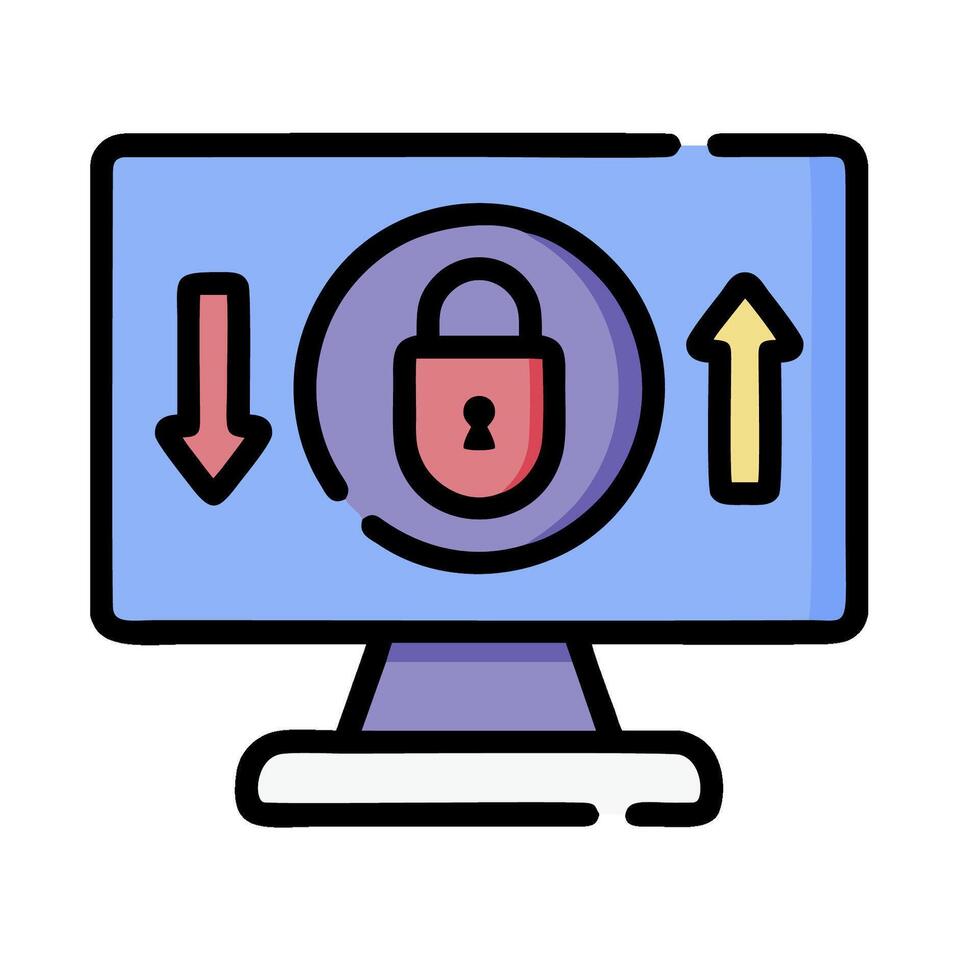 A computer monitor with a padlock on it vector