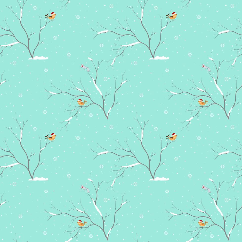 Winter holiday seamless pattern with cute birds happy on winter,design for decorative,fabric,textile,wrapping paper and all print vector