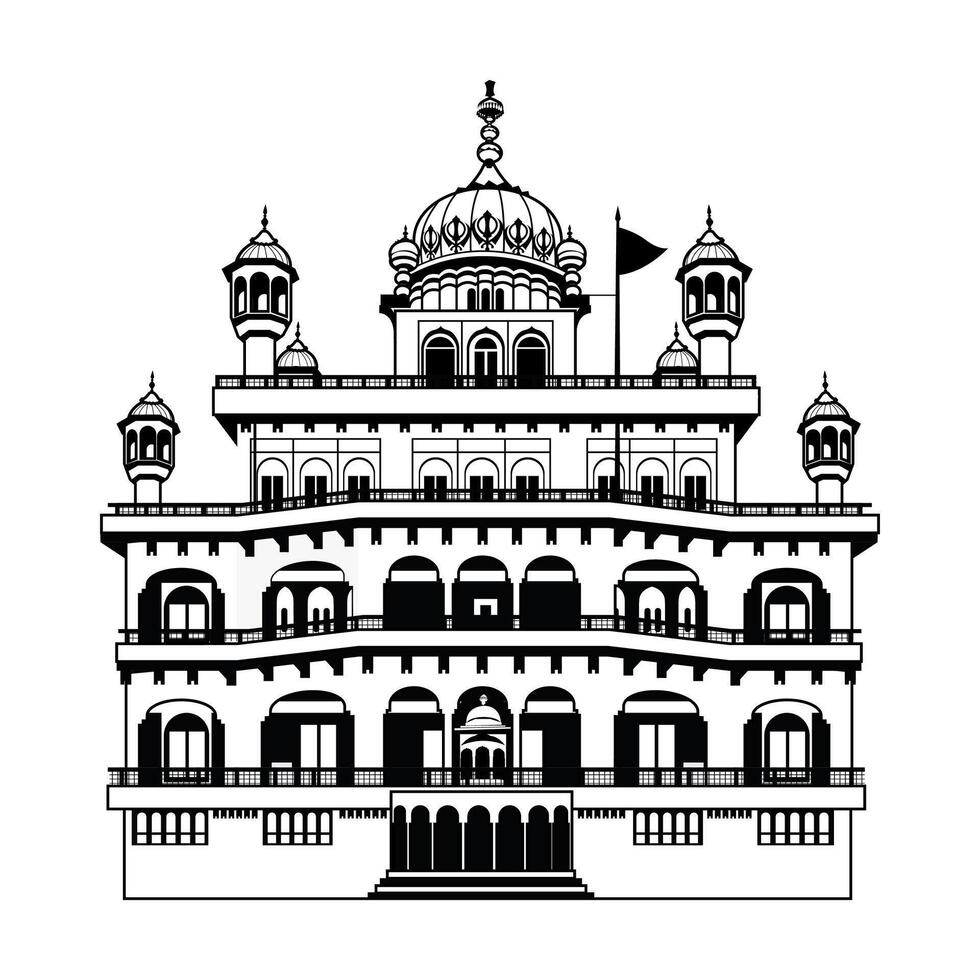 Black and White building illustration Shiromani Gurdwara Parbandhak vector