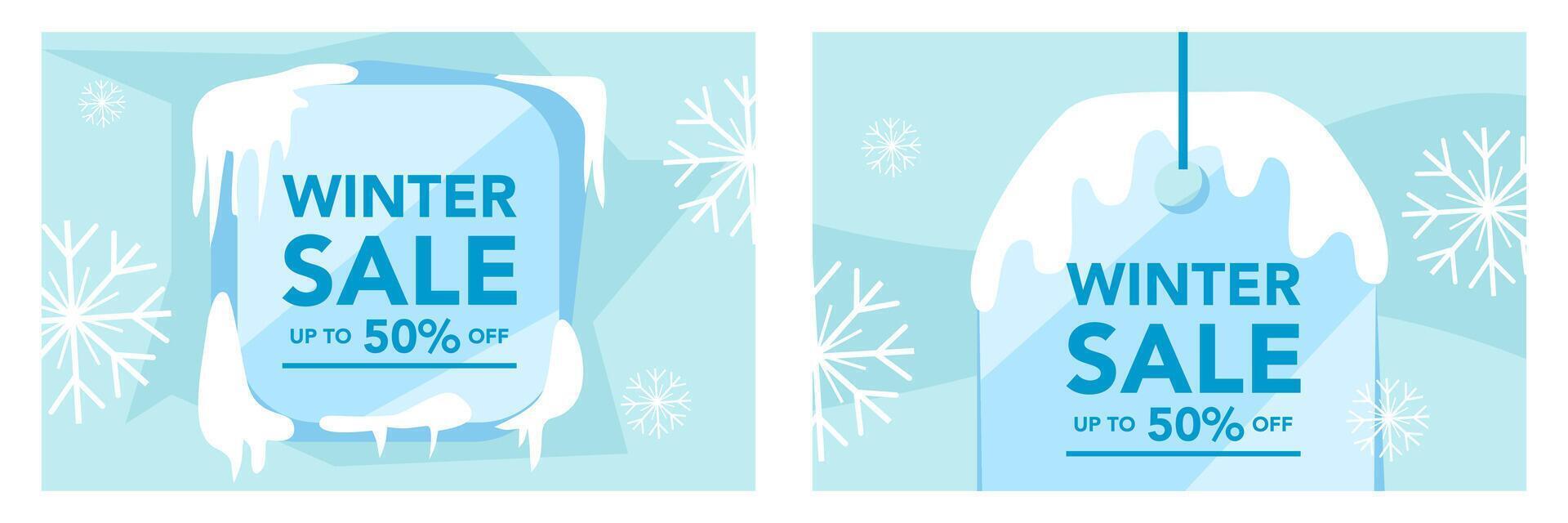 Set of winter sale banners with snowflakes and price tag background template for Advertising vector