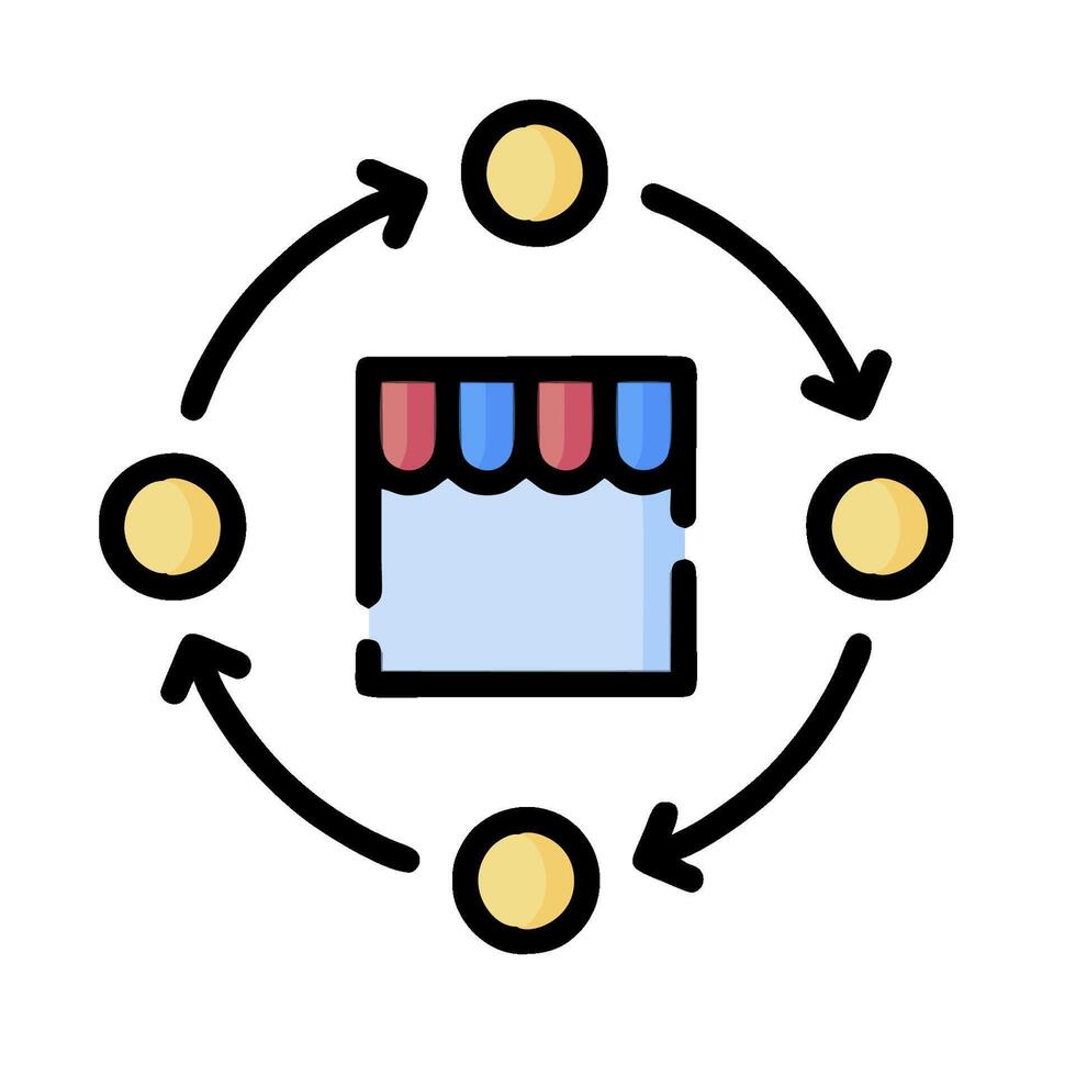 A circle with a shopping cart and arrows around it vector