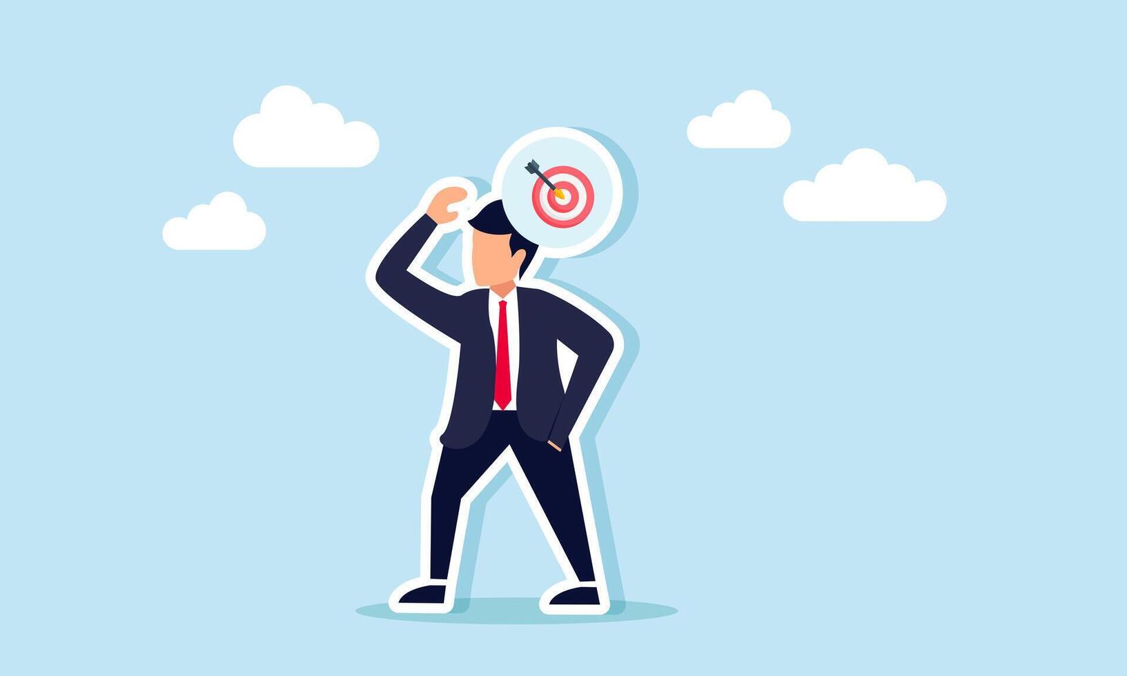 A businessman thinking about a target board, illustration of the analysis and planning of strategies to achieve business or company goals vector