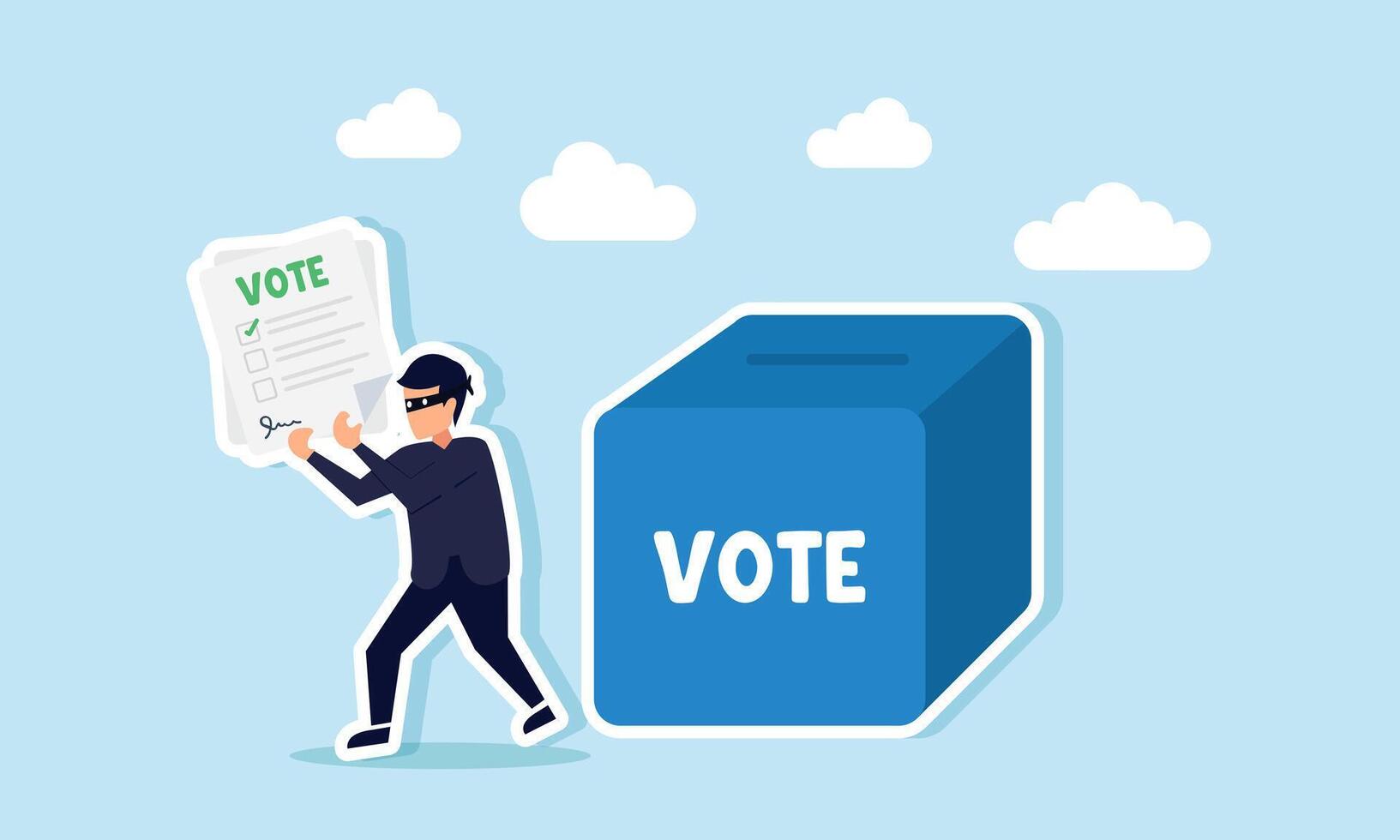 A thief stealing a vote paper from a ballot box, illustration of fraud occurring in the voting process vector