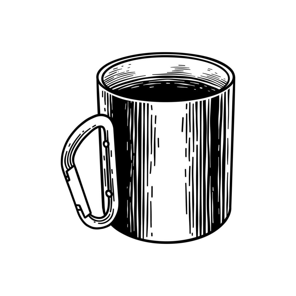 hand drawn camping cup black and white illustration vector