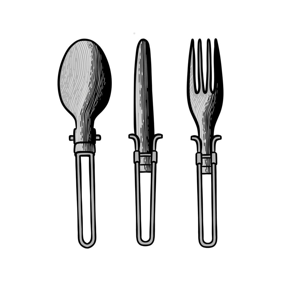 Hand drawn Camping cookware colored illustration vector