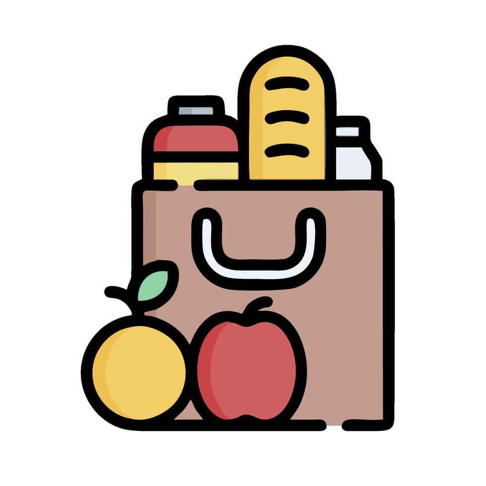 A grocery bag with apples, bread and other food vector